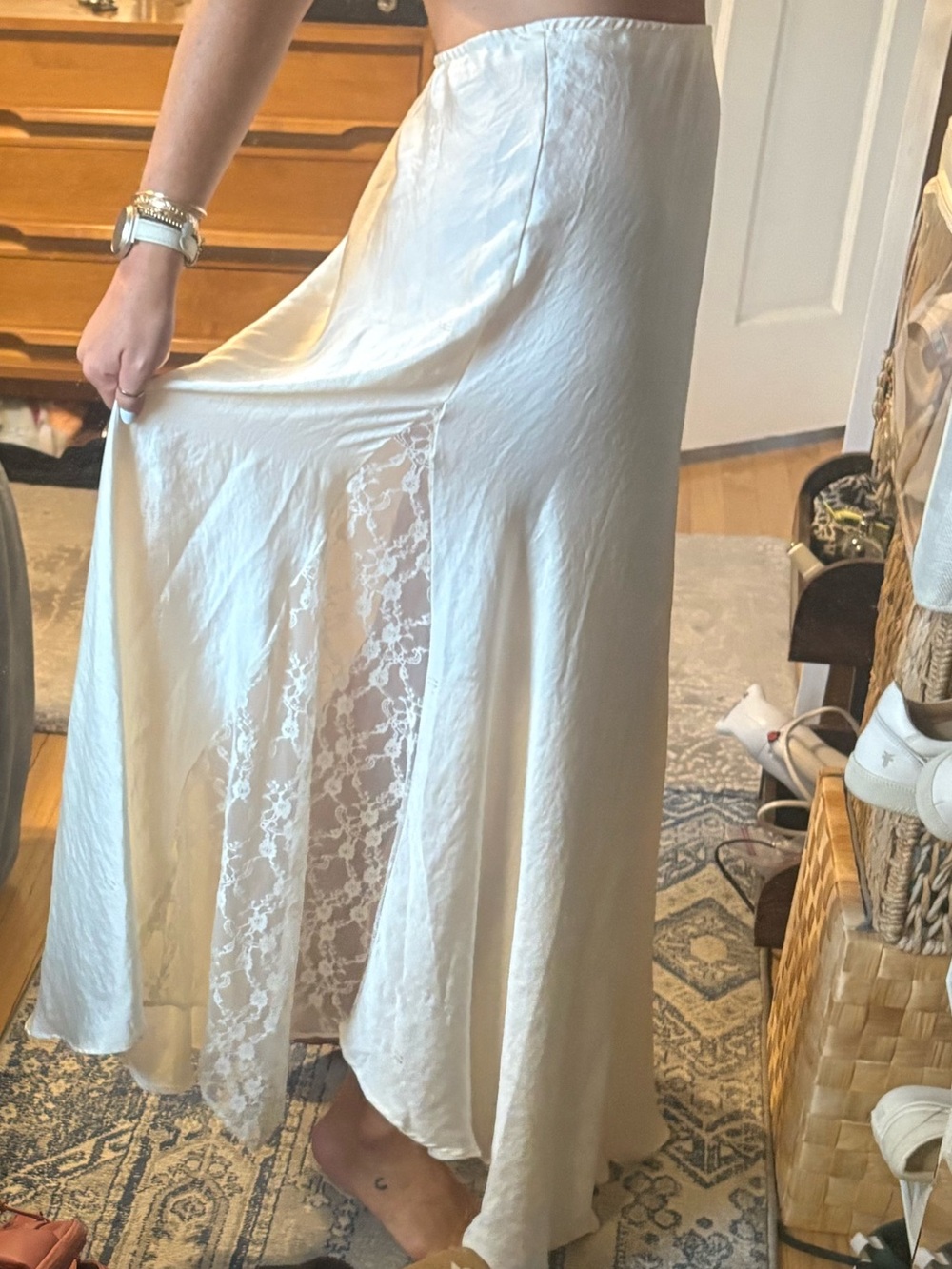 Free People Ivory Bias-Cut Maxi Slip Skirt